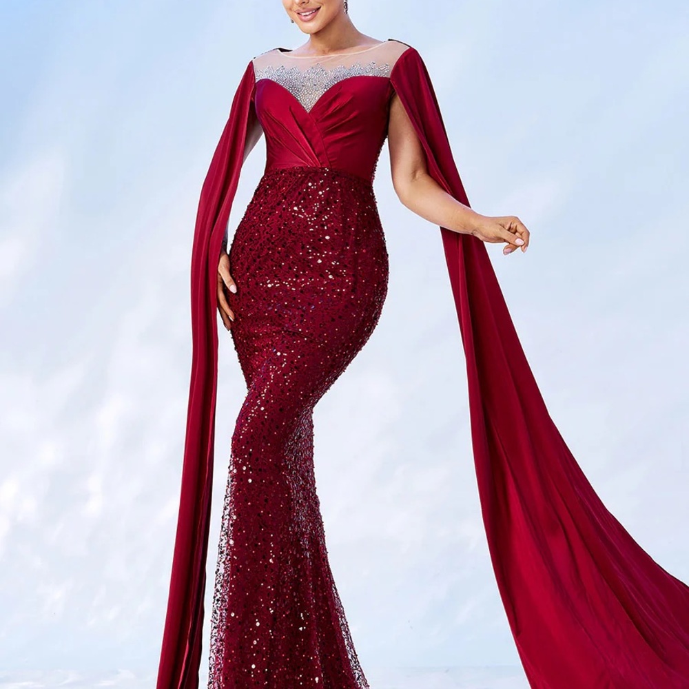 Elegant Red Sequin Evening Gown